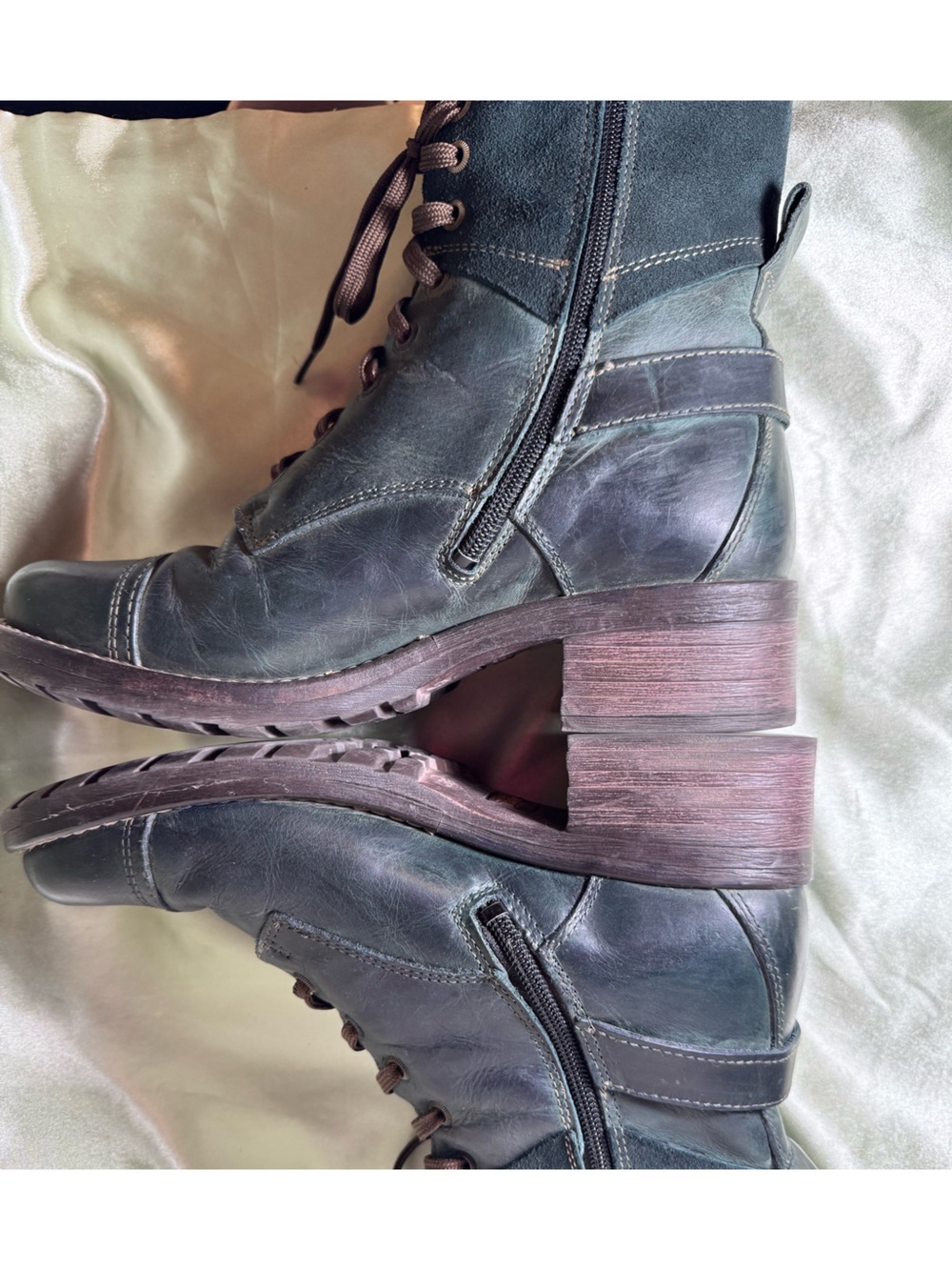 Taos Crave Teal Leather Lace Up Ankle Combat Boots CRV-55141 Women’s 8-8.5 38 - Picture 6 of 12